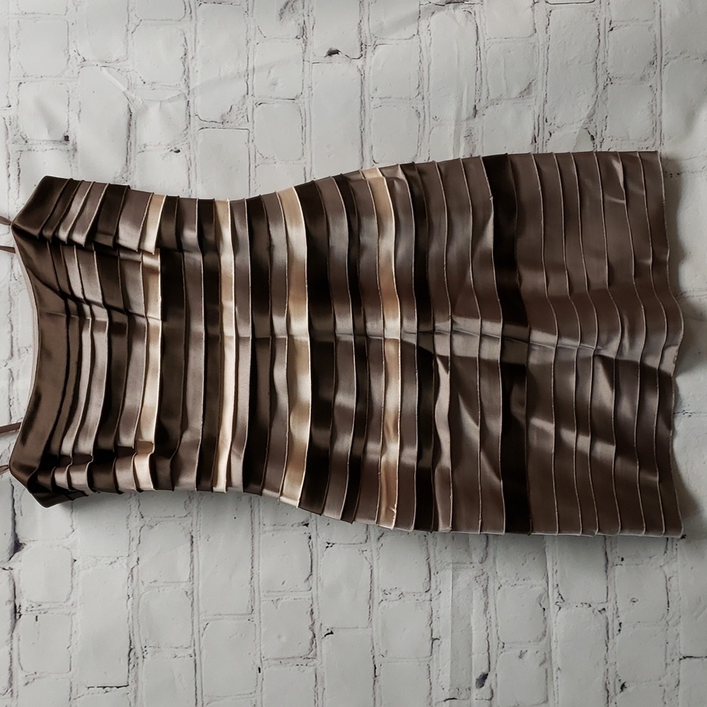 Bcbgmaxazria 4 Mini Brown Tan Nude Layers Salvage Fringe Strapless Shimmer Dress